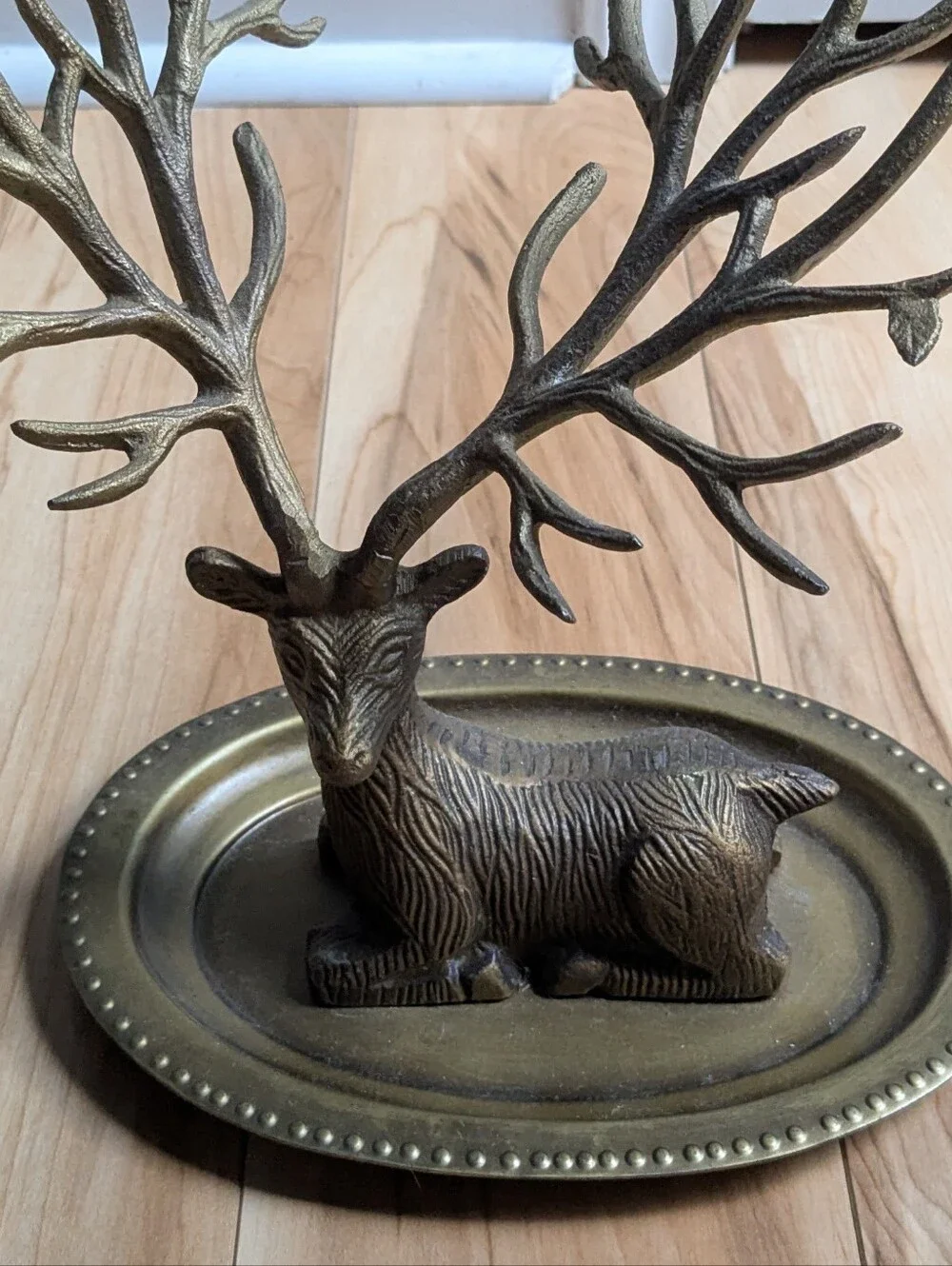 Brass Elk Antler Jewelry Stand with Tray